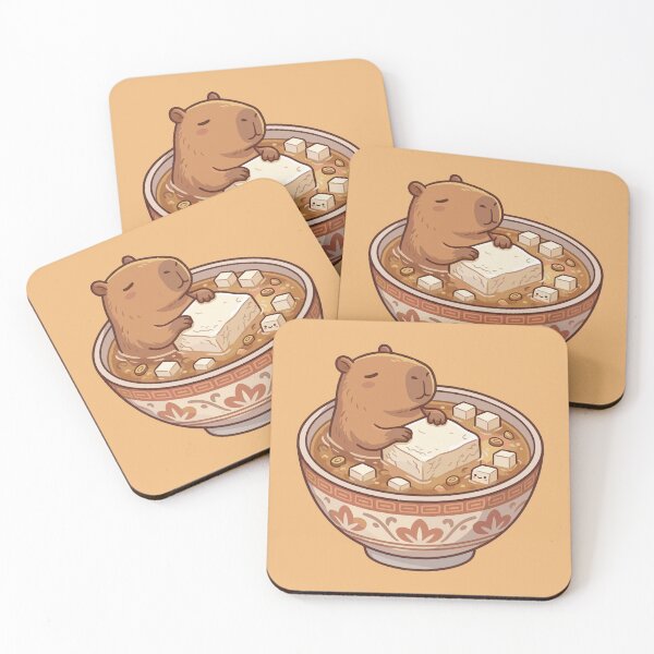 Item preview, Cute Kawaii Capybara Relaxing in a Miso Soup Bowl with Tofu designed and sold by Mochii-studio.