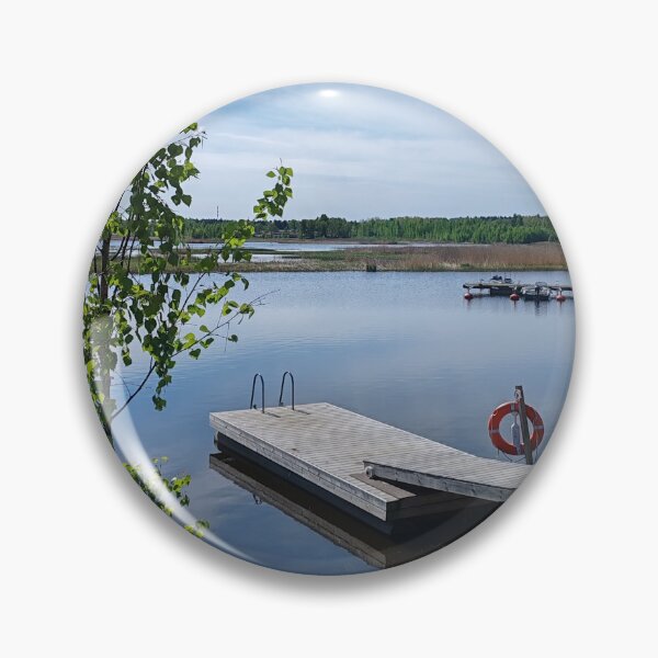 Item preview, Nordic Summer Lake with Wooden Pier and Birch designed and sold by TaJeKoRe.