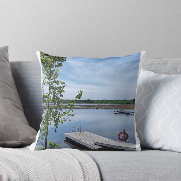 Item preview, Nordic Summer Lake with Wooden Pier and Birch designed and sold by TaJeKoRe.