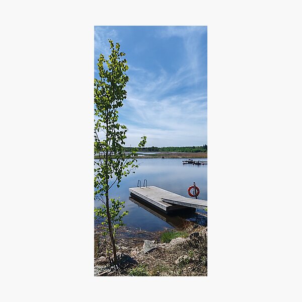 Item preview, Nordic Summer Lake with Wooden Pier and Birch designed and sold by TaJeKoRe.