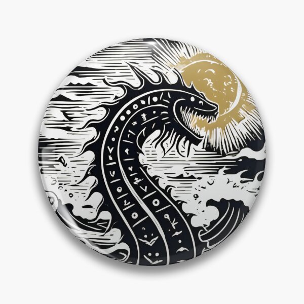 Item preview, Asian woodcut linocut sea monster serpent attack oh crap designed and sold by BigMRanch.