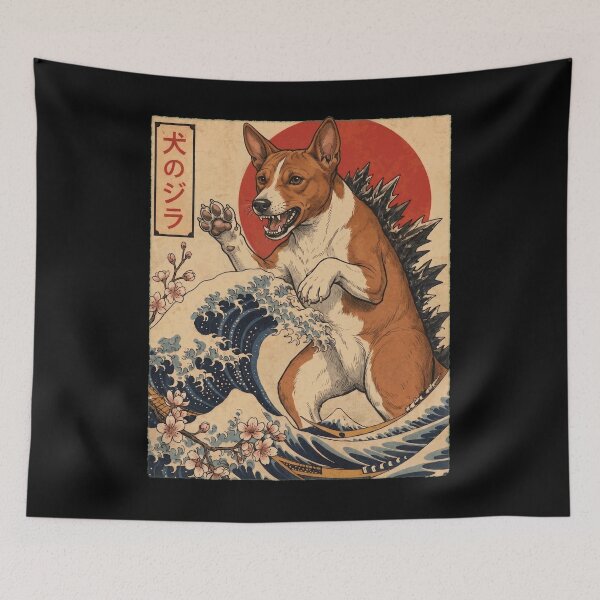 Item preview, Basenji Dogzilla Japanese Wave Art Dog Owner designed and sold by TerryConnells.