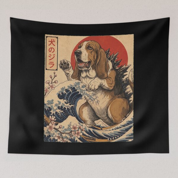 Item preview, Basset Hound Dogzilla Japanese Wave Art Dog Owner designed and sold by TerryConnells.