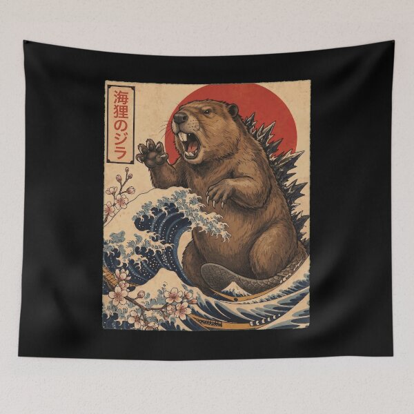 Item preview, Beaverzilla Japanese Wave Art Animal Beaver Lover designed and sold by TerryConnells.