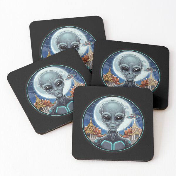 Item preview, Cyberpunk Grey Alien At Thai Temple Under Full Moon designed and sold by Sunkhung.
