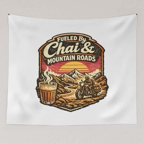 Item preview, Fueled By Chai & Mountain Roads Retro Motorcycle Adventure Design designed and sold by Globalcitytees.