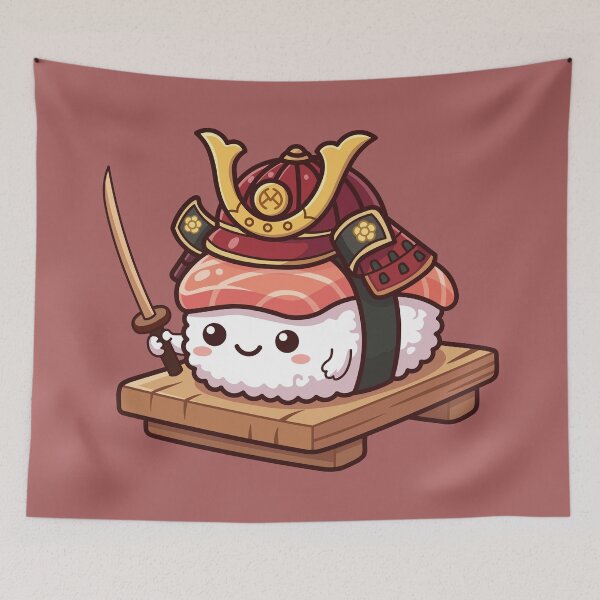 Item preview, Cute Kawaii Sushi Samurai Nigiri with Shogun Helmet and Sword designed and sold by Mochii-studio.