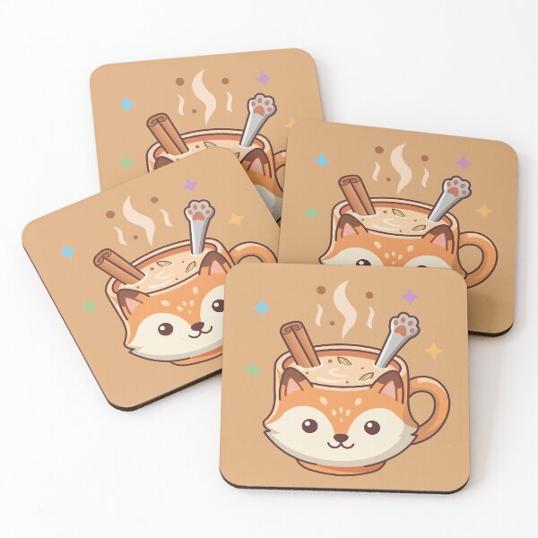 Item preview, Cute Kawaii Fox Mug with Hot Cinnamon Tea and Paw Spoon designed and sold by Mochii-studio.