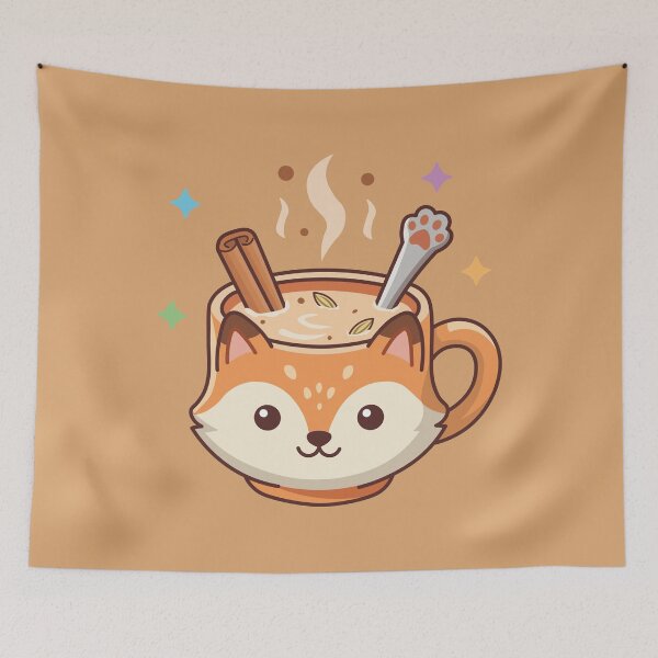 Item preview, Cute Kawaii Fox Mug with Hot Cinnamon Tea and Paw Spoon designed and sold by Mochii-studio.
