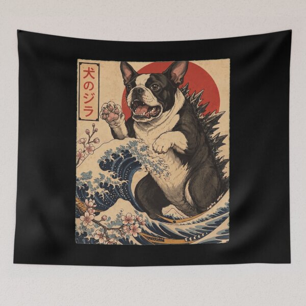 Item preview, Boston Terrier Dogzilla Japanese Wave Art Dog Owner designed and sold by TerryConnells.