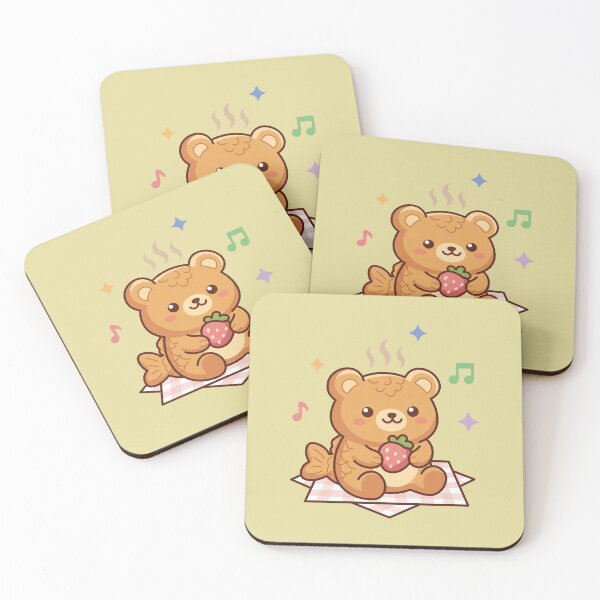 Item preview, Cute Kawaii Taiyaki Waffle Bear Eating a Strawberry designed and sold by Mochii-studio.