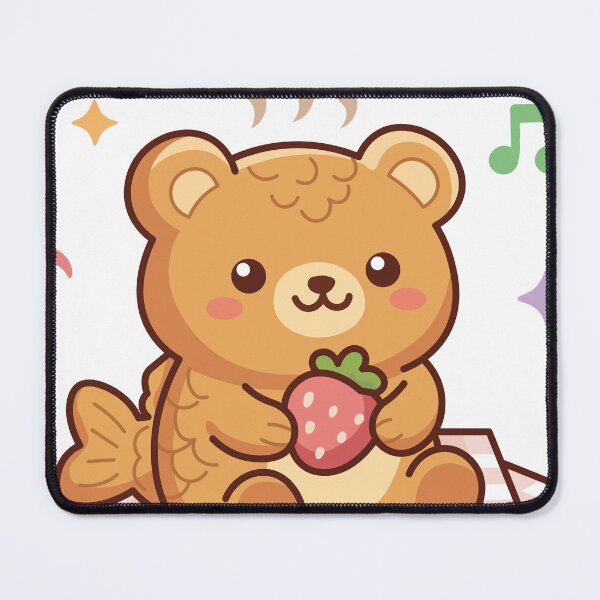Item preview, Cute Kawaii Taiyaki Waffle Bear Eating a Strawberry designed and sold by Mochii-studio.