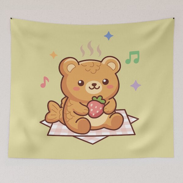 Item preview, Cute Kawaii Taiyaki Waffle Bear Eating a Strawberry designed and sold by Mochii-studio.