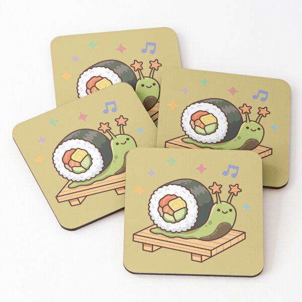 Item preview, Happy Kawaii Sushi Roll Snail on Wood Board with Music Notes designed and sold by Mochii-studio.