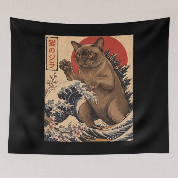 Item preview, Burmese Catzilla Japanese Wave Art Cat Owner designed and sold by TerryConnells.