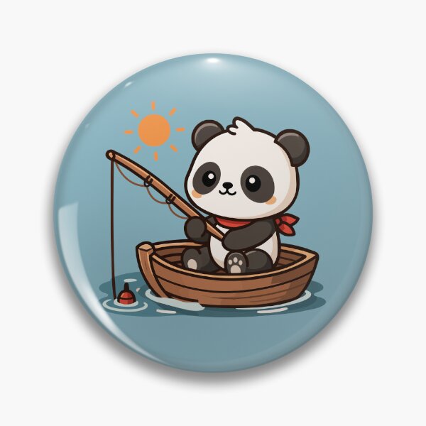 Item preview, Cute Kawaii Panda Bear Fishing in a Wooden Boat designed and sold by Mochii-studio.