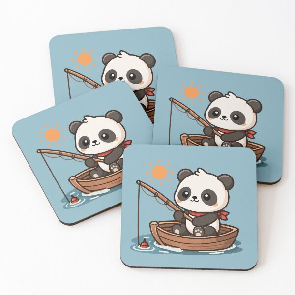 Item preview, Cute Kawaii Panda Bear Fishing in a Wooden Boat designed and sold by Mochii-studio.
