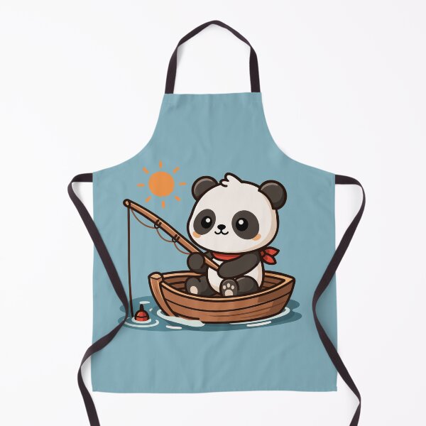 Item preview, Cute Kawaii Panda Bear Fishing in a Wooden Boat designed and sold by Mochii-studio.