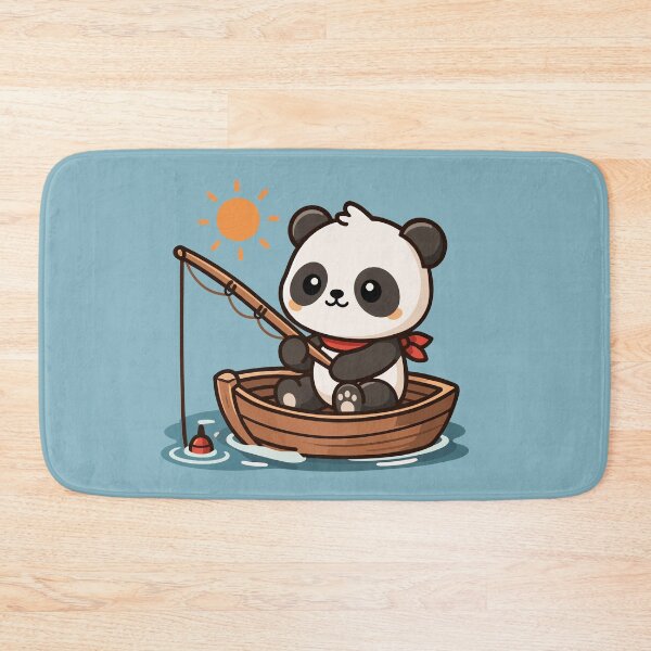 Item preview, Cute Kawaii Panda Bear Fishing in a Wooden Boat designed and sold by Mochii-studio.