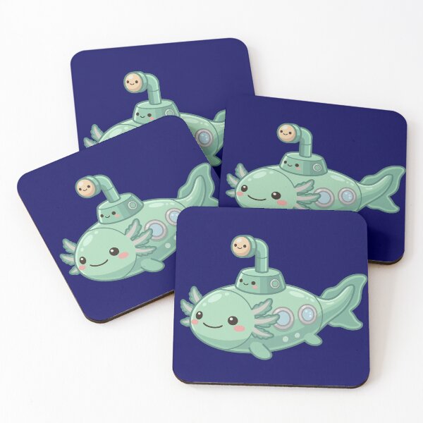 Aperçu de l'œuvre Cute Kawaii Axolotl Submarine Exploring Deep Blue Ocean créée et vendue par Mochii-studio.
