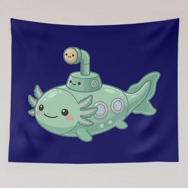 Item preview, Cute Kawaii Axolotl Submarine Exploring Deep Blue Ocean designed and sold by Mochii-studio.