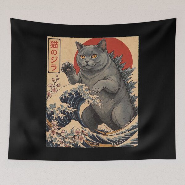 Item preview, Chartreux Catzilla Japanese Wave Art Cat Owner designed and sold by TerryConnells.