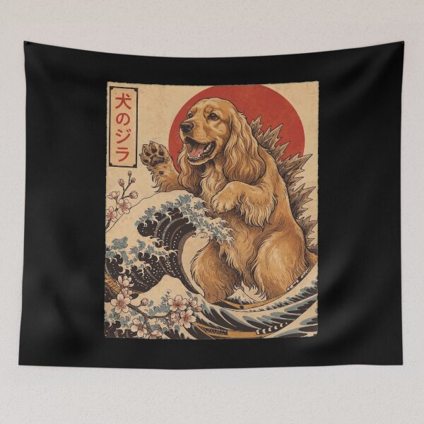 Item preview, Cocker Spaniel Dogzilla Japanese Wave Art Dog Owner designed and sold by TerryConnells.