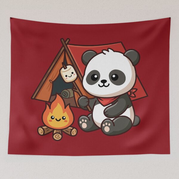 Item preview, Cute Kawaii Panda Camping with Campfire and Toasted Marshmallow designed and sold by Mochii-studio.
