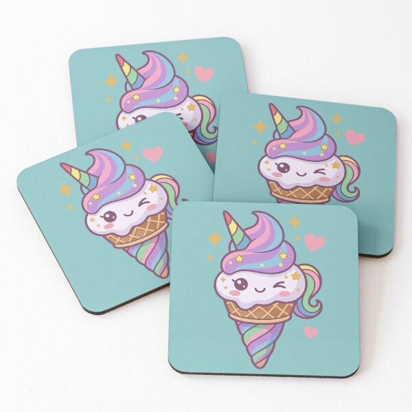 Item preview, Cute Kawaii Unicorn Ice Cream Cone with Pastel Rainbow Hair designed and sold by Mochii-studio.