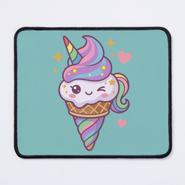Item preview, Cute Kawaii Unicorn Ice Cream Cone with Pastel Rainbow Hair designed and sold by Mochii-studio.