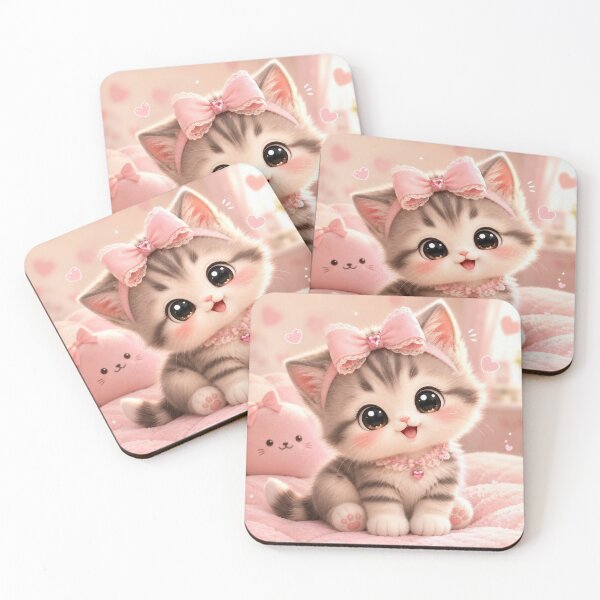 Item preview, Cute Kawaii Kitten Pink Bow  designed and sold by dreamybyana.