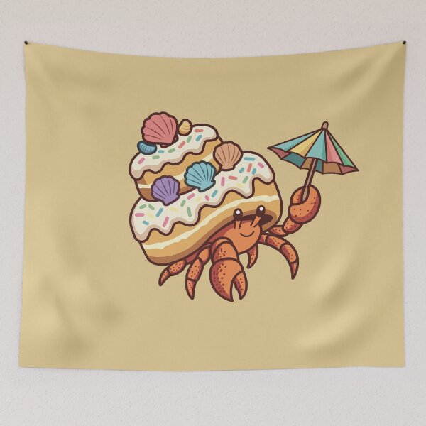 Item preview, cute hermit crab with seashell cupcake house and umbrella designed and sold by Mochii-studio.