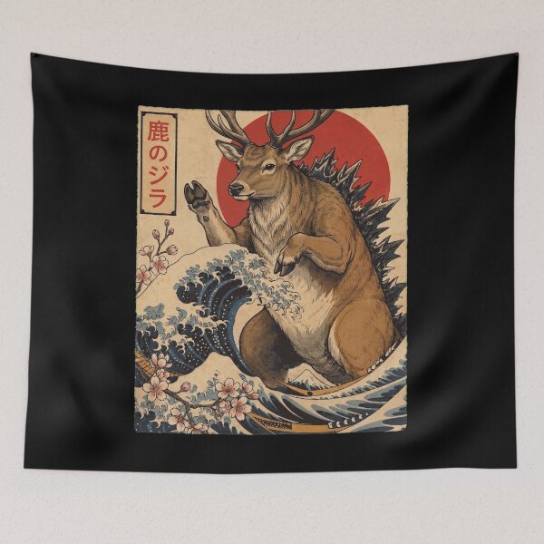 Item preview, Deerzilla Japanese Wave Art Animal Deer Lover designed and sold by TerryConnells.