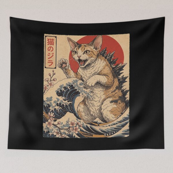 Item preview, Devon Rex Catzilla Japanese Wave Art Cat Owner designed and sold by TerryConnells.