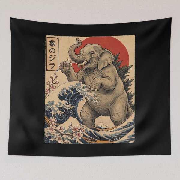 Artikelvorschau, Elephantzilla Japanische Wellenkunst Tier Elefantenliebhaber entworfen und verkauft von TerryConnells.