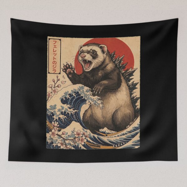 Item preview, Ferretzilla Japanese Wave Art Animal Ferret Lover designed and sold by TerryConnells.