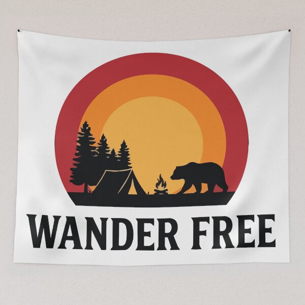 Item preview, Wander Free - Bear Forest Camp Retro Sunset Circle Banner designed and sold by ArcApparel2020.