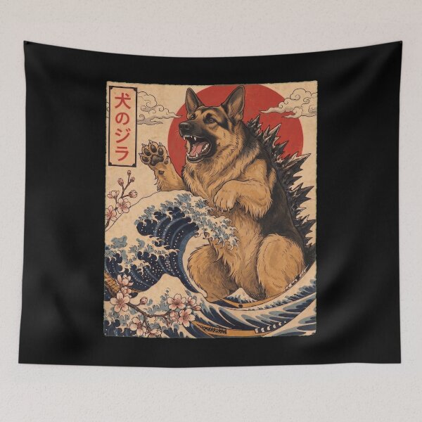 Item preview, German Shepherd Dogzilla Japanese Wave Art Dog Owner designed and sold by TerryConnells.