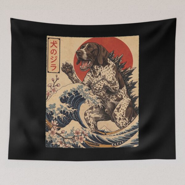 Item preview, German Shorthaired Pointer Dogzilla Japanese Wave Art Dog Owner designed and sold by TerryConnells.