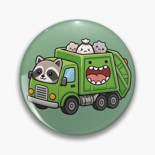 Item preview, Cute Kawaii Garbage Truck with Trash Raccoon and Little Cats designed and sold by Mochii-studio.