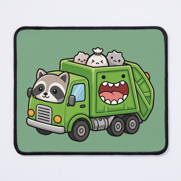 Item preview, Cute Kawaii Garbage Truck with Trash Raccoon and Little Cats designed and sold by Mochii-studio.