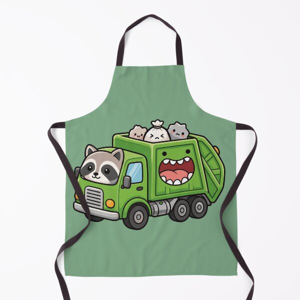 Item preview, Cute Kawaii Garbage Truck with Trash Raccoon and Little Cats designed and sold by Mochii-studio.