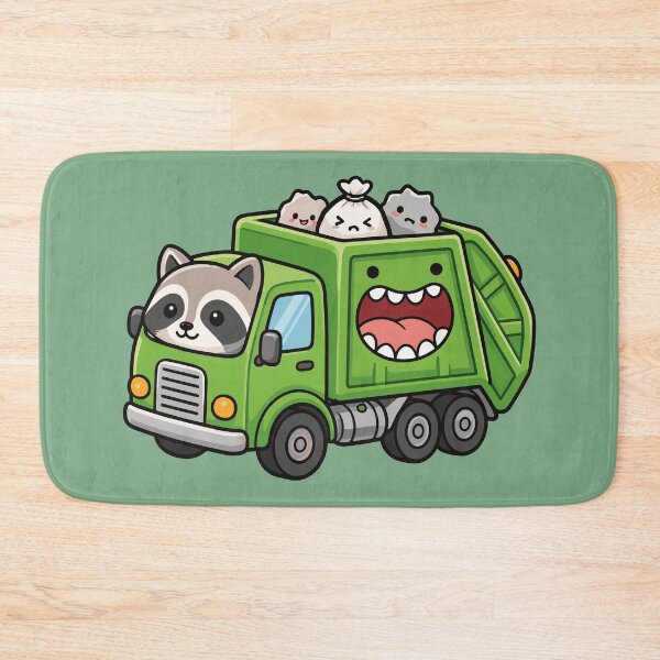 Item preview, Cute Kawaii Garbage Truck with Trash Raccoon and Little Cats designed and sold by Mochii-studio.