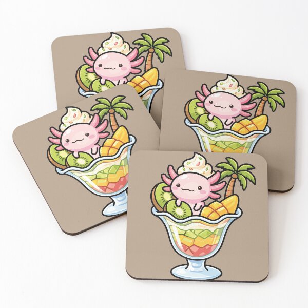Item preview, Cute Kawaii Axolotl Fruit Sundae Ice Cream with Palm Tree designed and sold by Mochii-studio.