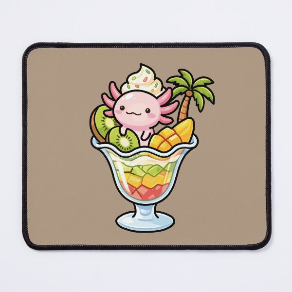 Item preview, Cute Kawaii Axolotl Fruit Sundae Ice Cream with Palm Tree designed and sold by Mochii-studio.