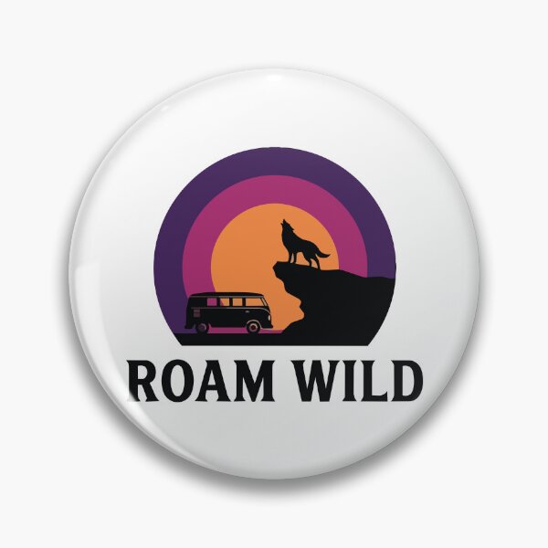 Item preview, Roam Wild - Wolf & Camper Van Cliffside Retro Sunset Circle Banner designed and sold by ArcApparel2020.