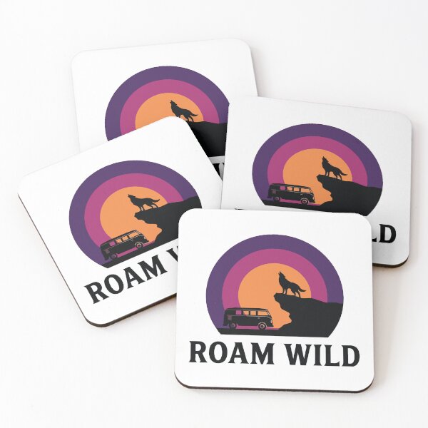 Item preview, Roam Wild - Wolf & Camper Van Cliffside Retro Sunset Circle Banner designed and sold by ArcApparel2020.