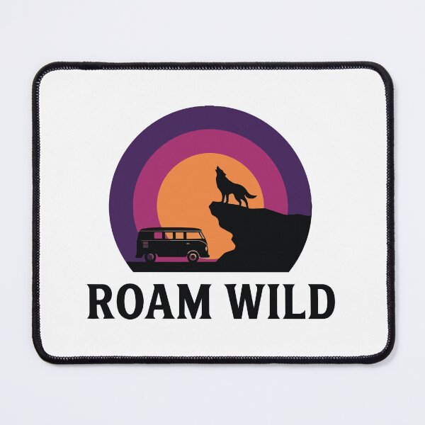 Item preview, Roam Wild - Wolf & Camper Van Cliffside Retro Sunset Circle Banner designed and sold by ArcApparel2020.