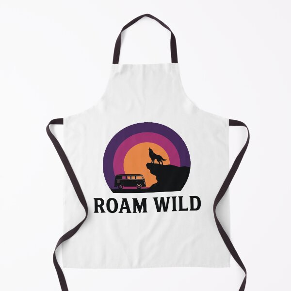 Item preview, Roam Wild - Wolf & Camper Van Cliffside Retro Sunset Circle Banner designed and sold by ArcApparel2020.