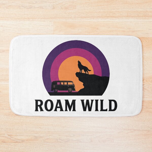 Item preview, Roam Wild - Wolf & Camper Van Cliffside Retro Sunset Circle Banner designed and sold by ArcApparel2020.